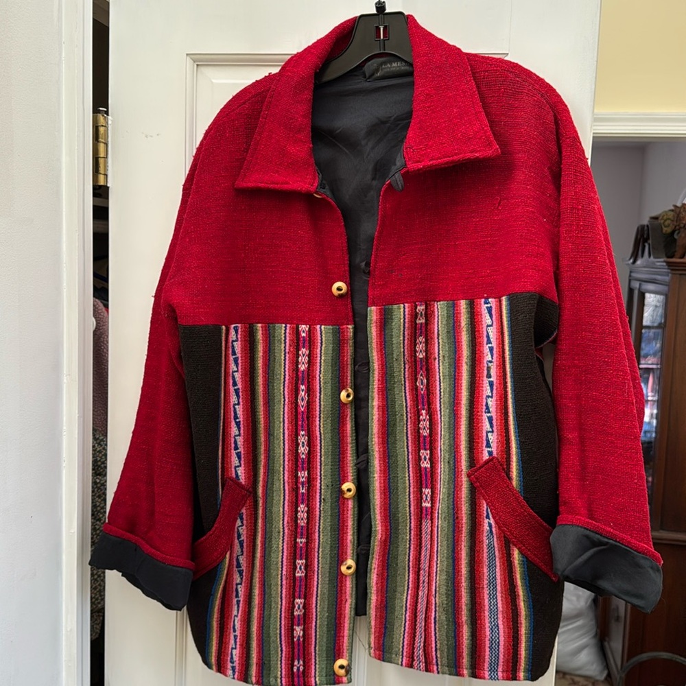 Peru wool woven manta jacket vintage boho